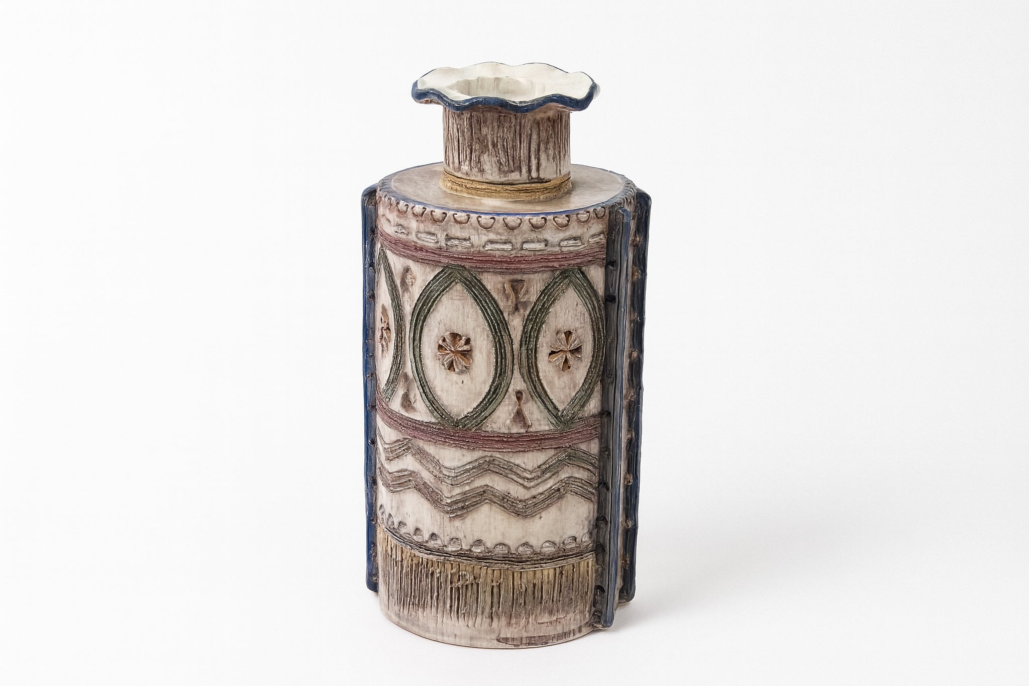Italian Sgraffito Vase with Undulating Rim (1960s)